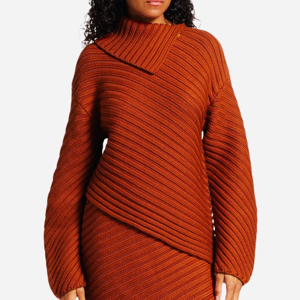 STAUD | Engrave Asymmetric Sweater in Cinnamon (Size L)